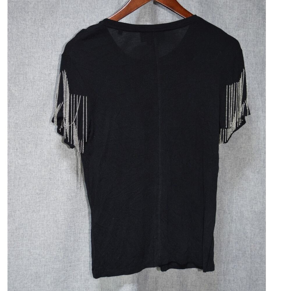 The Kooples Sport Black Short Sleeve Tee with Silver Chain Fringe Size S - Picture 4 of 4